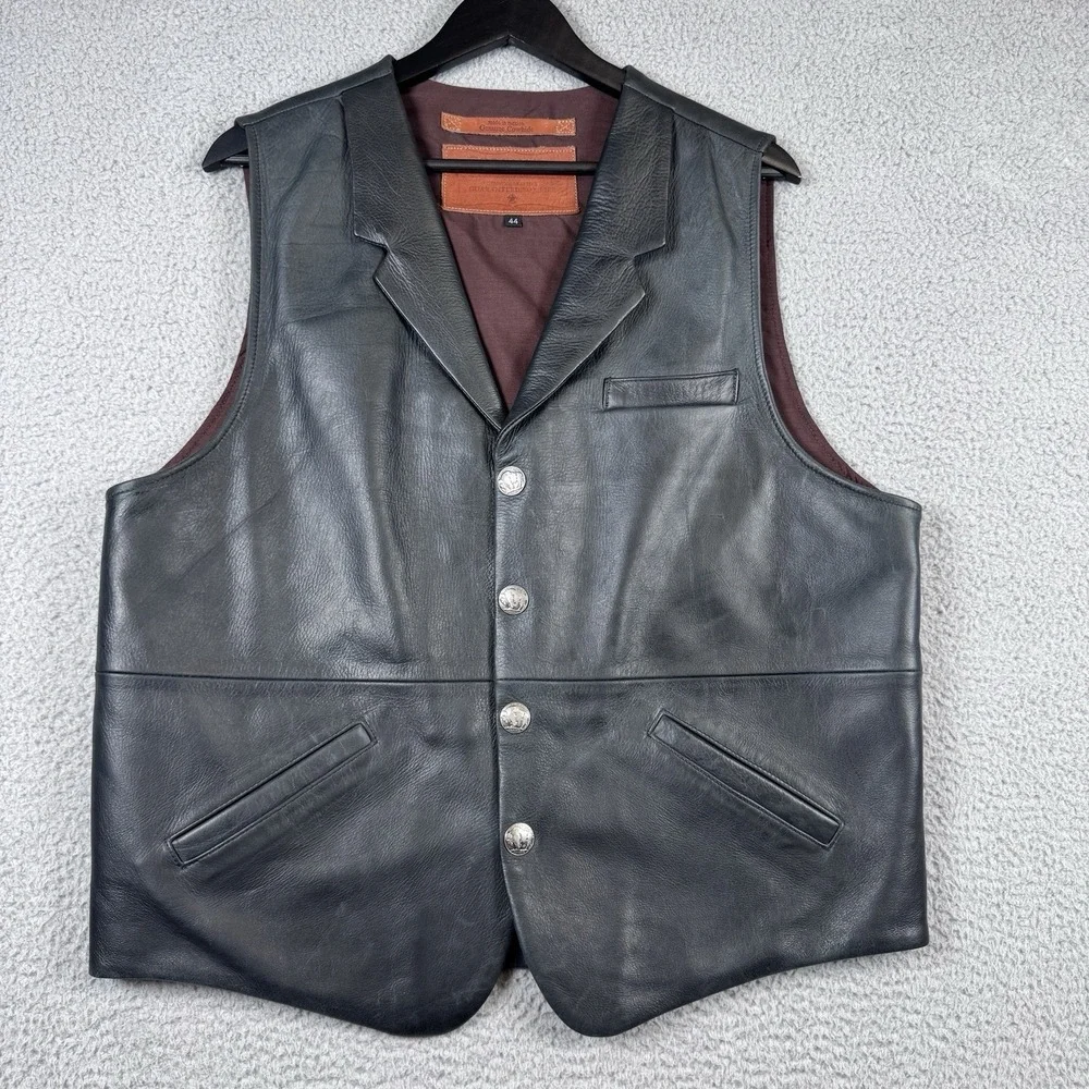 Coronado Leather Vest Mens 44 Black Cowhide Concealed Carry Buffalo Snap Biker